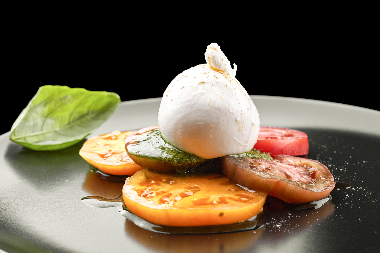 Burrata with Tomato and Basil: