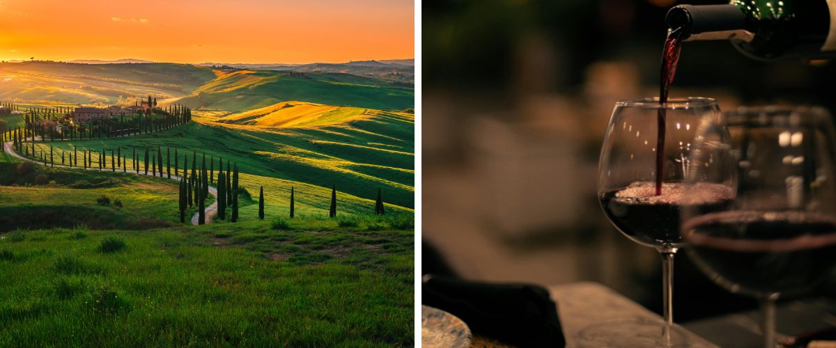 Tuscan landscape and Chianti wine